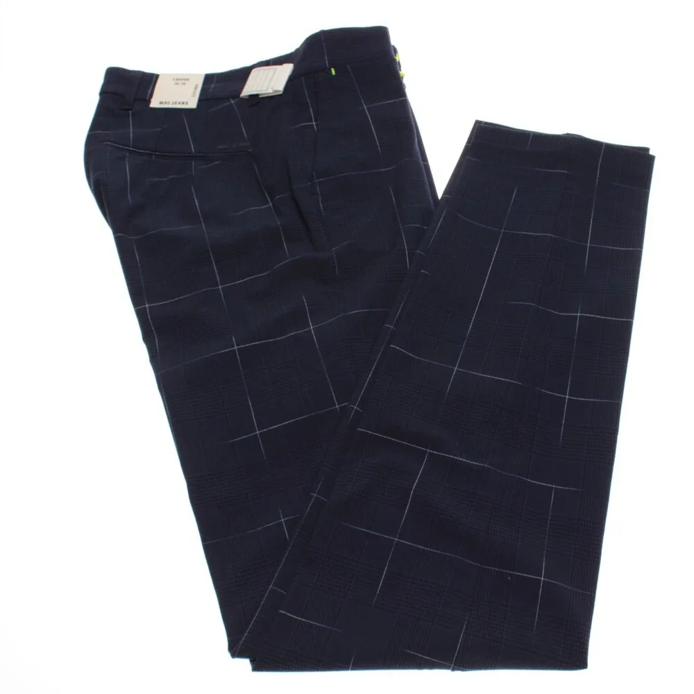 Mac Jeans NWT Chinos / Casual Pants Size 30 US Lennox in Blue Check Polyester
